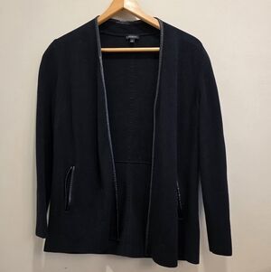 TALBOTS Open Front Cardigan Sweater Black/Faux Leather Trim Women's Size Small